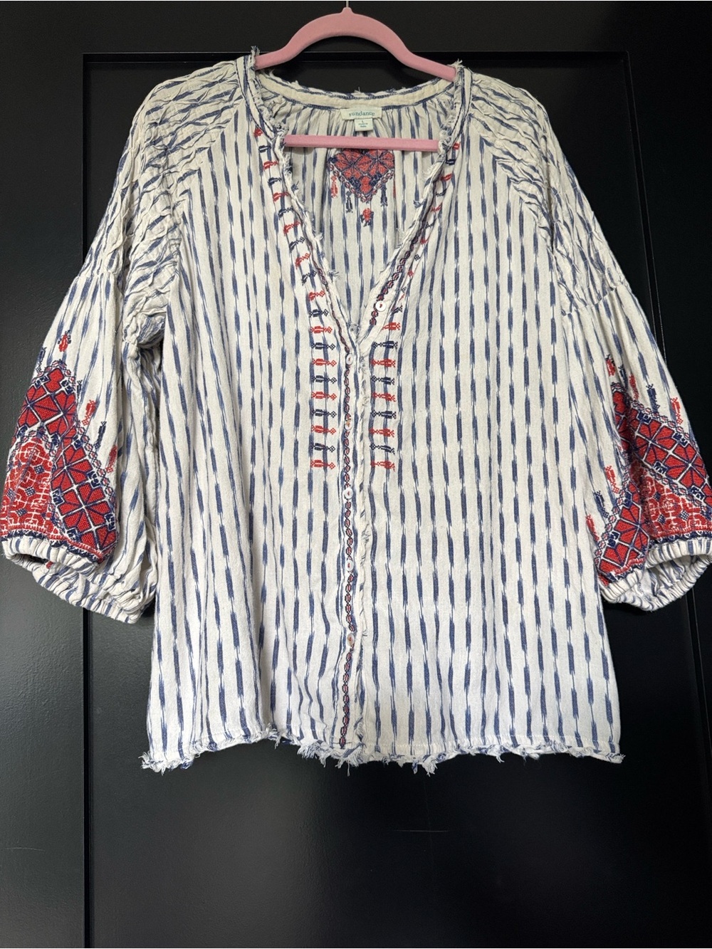 Sundance Striped Tunic with Red Embroidered Sleeves